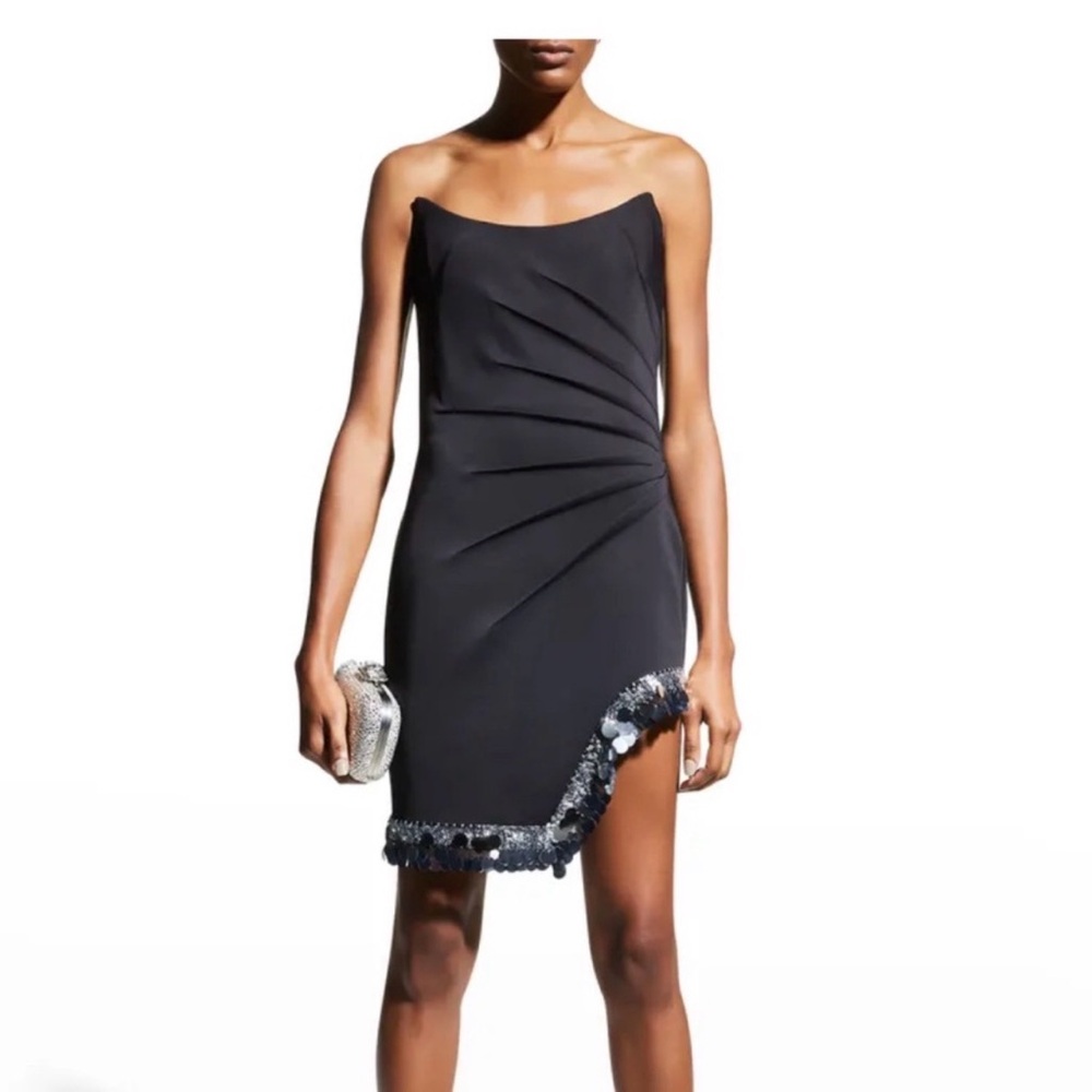 sho strapless paillette-hem neoprene dress